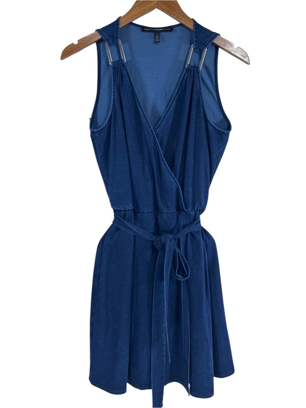 White House Black Market Faux Wrap Mini Dress in Indigo Blue Size 4 - Picture 4 of 9